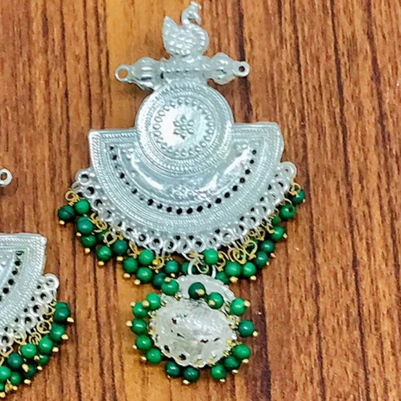 Massive Dangle Earrings, Oxidized Silver Indian Earrings, Handmade Silver Tone - Picture 5 of 6